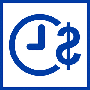 Payroll Icon (clock with $, blue on white)